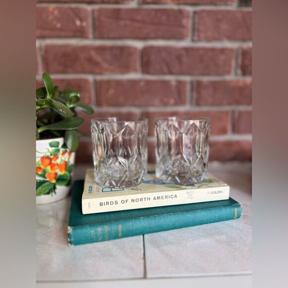 Vintage Crown Royal Whiskey Rocks Glass Starburst Crystal Tumbler Glasses Set 2 - Picture 6 of 6